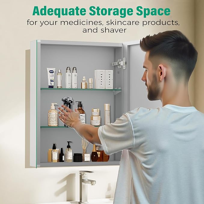 16 x 24 Inch Medicine Cabinet Mirror,Bathroom Mirror Cabinet with Adjustable Shelves,Aluminum Silver Medicine Cabinets for Bathroom,Recessed or Wall Mounted Medicine Cabinets