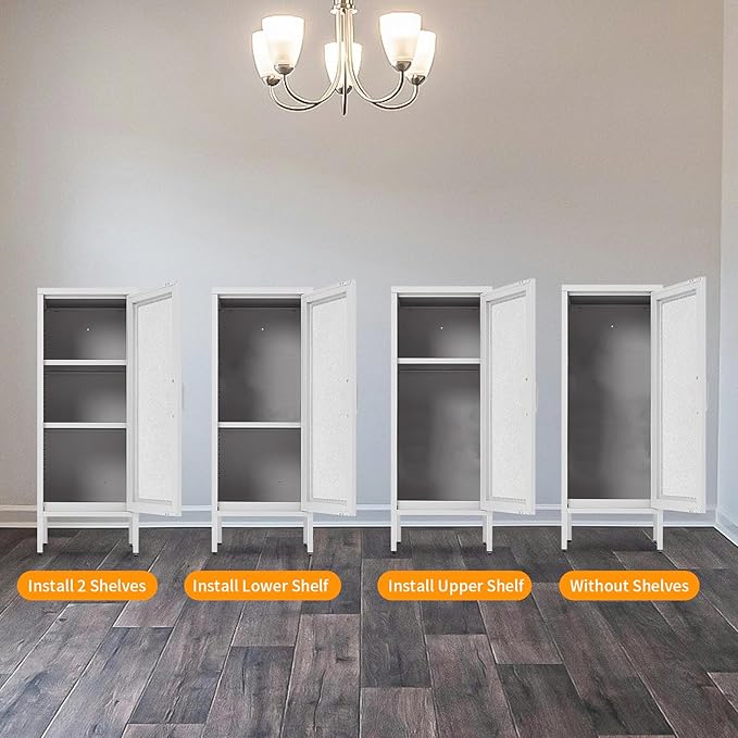 Slim Metal Storage Cabinet with Mesh Doors - 42'' Tall Narrow Organizer Tower, Compact Freestanding Cabinet, Versatile Utility Storage for Home, Office, Kitchen, Living Room, Durable and Modern Design