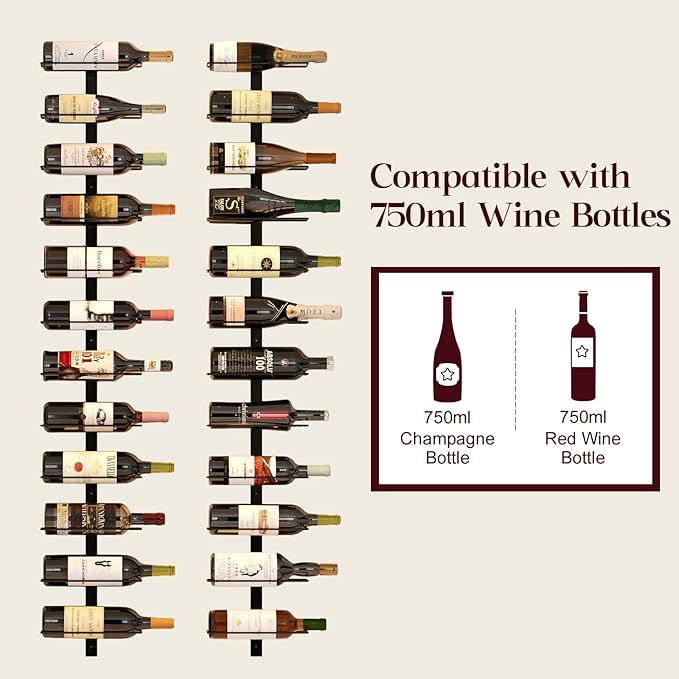 X-cosrack 24 Bottles Wall Mounted Wine Rack, Detachable Wall Hanging Bottle Holder, Use as One or Four, DIY Display, Storage Racks for Wine, for Restaurant, Bar, Cellar