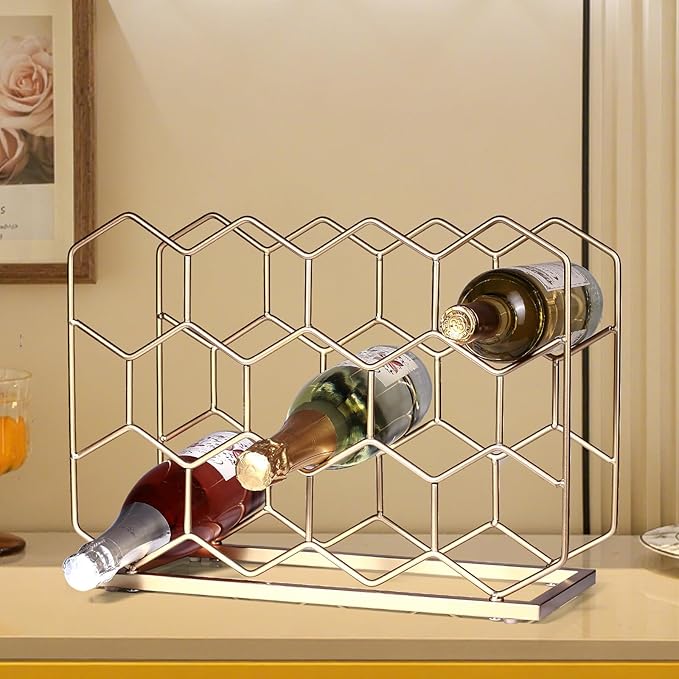 Countertop Wine Rack - 14 Bottle Freestanding Modern Gold Metal Small Wine Rack - Tabletop Wine Holder Stand for Cabinet, Pantry, Wine Bottle Storage (Large Size-Gold)
