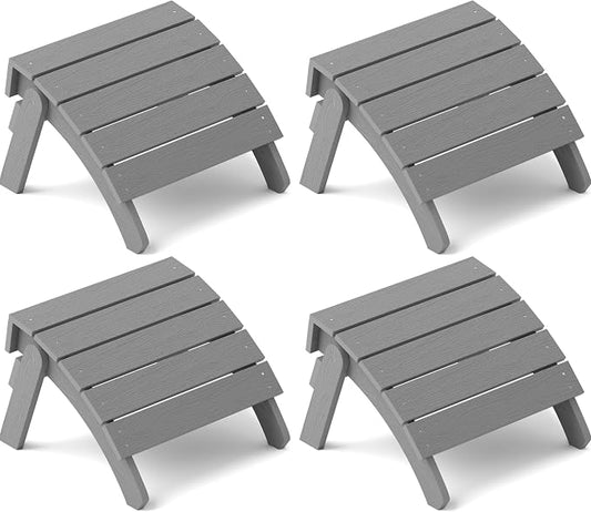 YEFU Adirondack Ottoman Set of 4, Adirondack Foot Rest, Patio Foot Rest, Folding Adirondack Footstool, Weather Resistant for Adirondack Chair, Widely Used for Outdoor, Porch, Backyard, Fire Pits-Gray