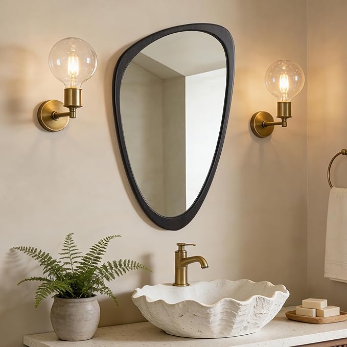 WallBeyond Asymmetrical Mirror, Irregular Wall Mirror, Wall Mirrors Decorative for Bedroom Living Room Entryway Hall, Wood Mirror for mid Century Modern Decor 30" H x 19" W, Dark Brown
