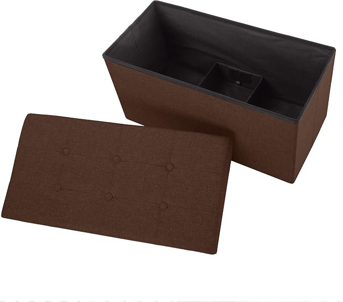 Lavish Home Folding Storage Ottoman - Set of 2 30-Inch Tufted Footrest, Linen Chest, or Bench with Removable Bin for Living Room, Bedroom, or Dorm (Brown)