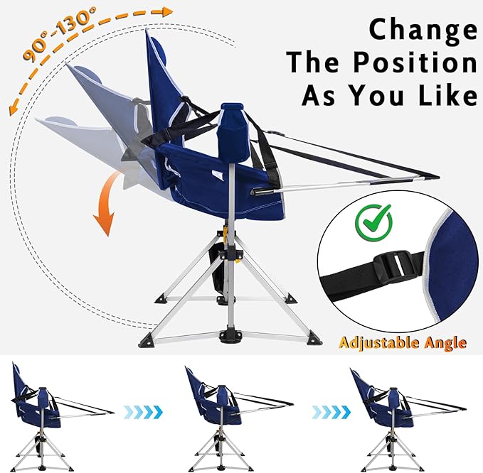 2 Pack Oversized Swing Hammock Camping Chairs with Footrests & Headrests, 440LBS Aluminum Reclining Outdoor Lounge Chairs, 49" Tall Folding Chairs with Cup Holders,Blue