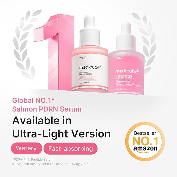 medicube PDRN Pink Peptide Serum with Salmon DNA | Ultra Light Hydrating Serum with Hyaluronic Acid | Fast-Absorbing Glow Care for Skin Clarity | Korean Skincare, 1.01 fl. Oz