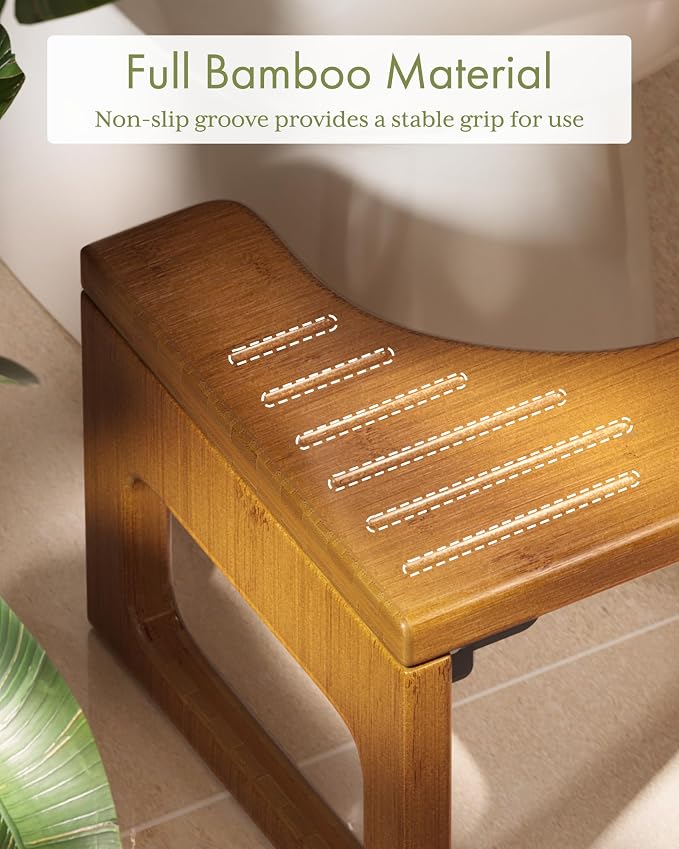 AmazerBath 8.5 Inches Bamboo Toilet Stool Squat for Adult, Foldable Squatting Potty Stool for Bathroom, 0.79" Thickness Poop Stool with Non-Slip Strip, No Assembly Required, Dark Wood Color
