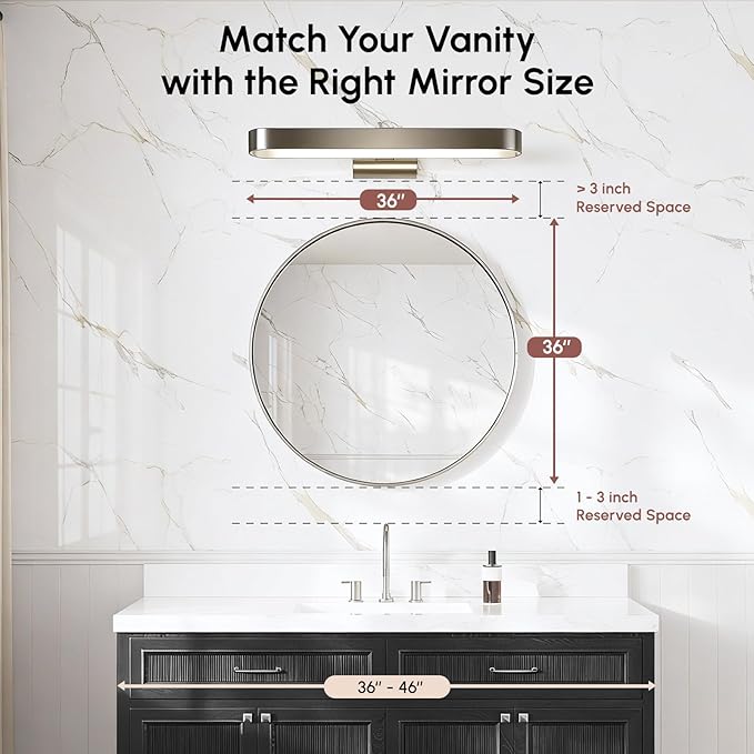 USHOWER Brushed Nickel Bathroom Mirrors for Over Sink, 36 Inch Circle Mirror with Metal Frame, Wall Mirror for Vanity, Entryway, Living Room, Hallway and Bedroom Decor