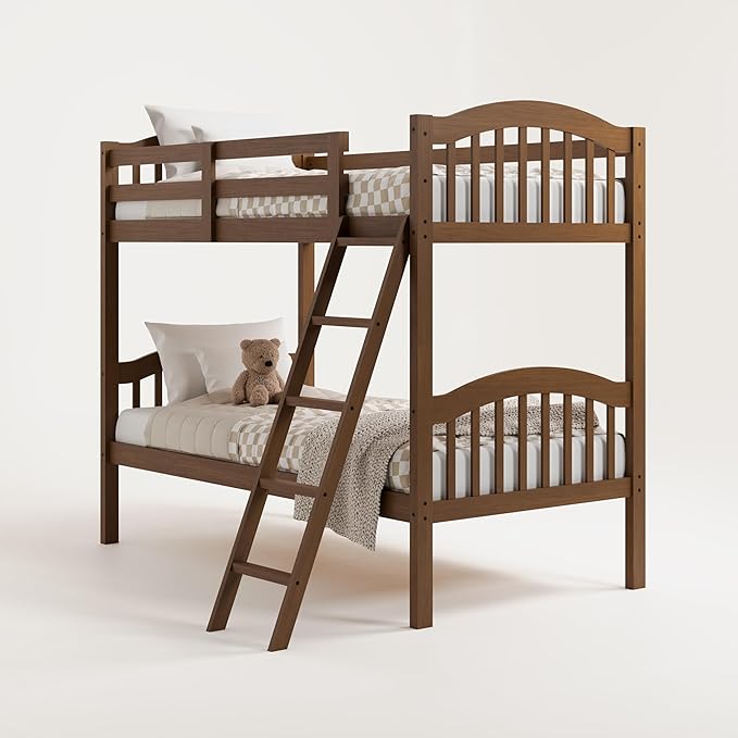 Storkcraft Long Horn Twin-Over-Twin Bunk Bed (Hazelnut) - GREENGUARD Gold Certified, Converts to Two Twin Beds, Wood Bunk Bed for Kids Bedroom