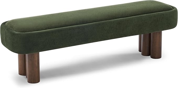 Merax 60.04'L Indoor Boucle Dining Bench with Walnut Color Legs, Upholstered Seating for Kitchen, Dining Room and Living Space,250lbs Capacity,Green