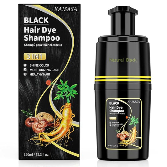 ブラックヘアダイシャンプー 3 in 1、白髪染めシャンプー、男女兼用、ハーブ成分配合（ブラック）