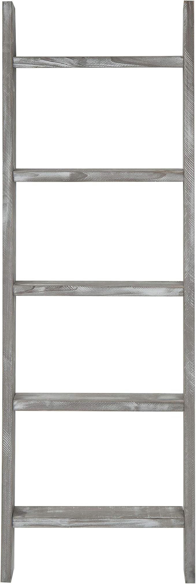MyGift Large Whitewashed Wood Ladder Blanket Ladder, Farmhouse Style Wall Leaning Towel Rack with 5 Rungs (Graywashed)
