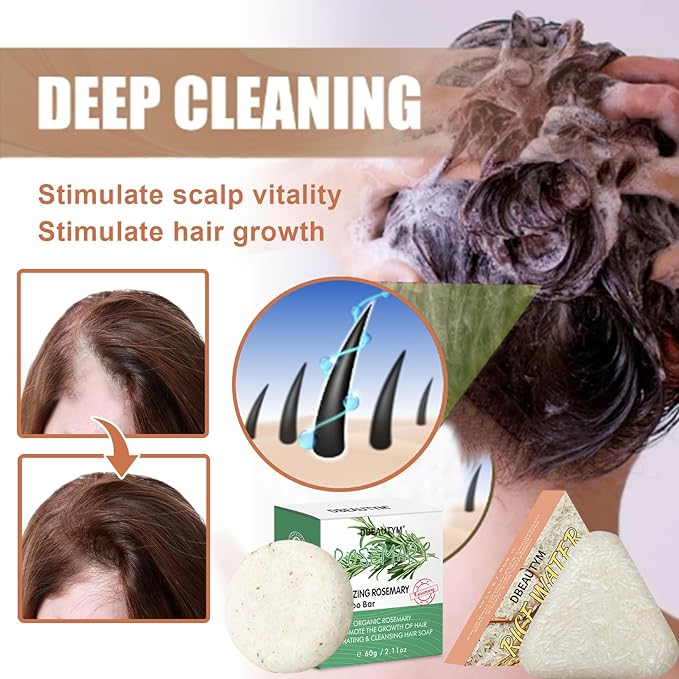 2 Pack Rice Water Rosemary Hair Shampoo Bar,Solid Shampoo Bar for Hair Growth – Strengthening Hair Shampoo for Men and Women – Reduce Breakage,Boosts Shine,Soap for Dry Damaged Hair