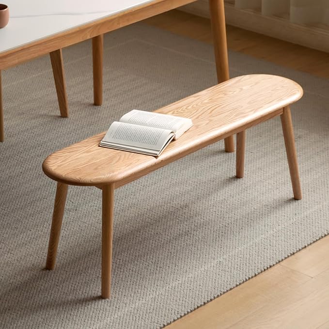 100% Solid Oak Wood Dining Bench, 39.5'' Entryway Bench Ottoman End of Bed Benches with Rounding Corner Design for Kitchen Dining Room Living Room Bedroom, Natural