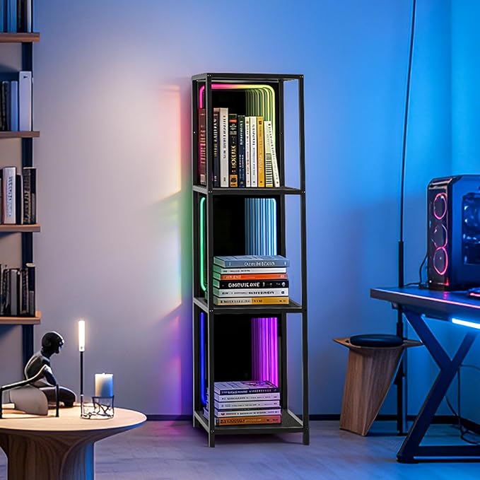 FUSLITE 3 Tier Storage Cabinet with LED Infinity Mirror Light, RGBW Display Cabinet with Adjustable Color Temp for Bedroom Office Gaming Room Decor,Action Figures, Collectibles, Black