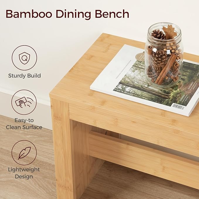 MAHANCRIS Entryway Shoe Rack Bench, 35.4 Inch Bamboo Dining Bench, Table Bench for Living & Dining Room, Kitchen, Bedroom, Bathroom, Hallway, Natural TBNA0501