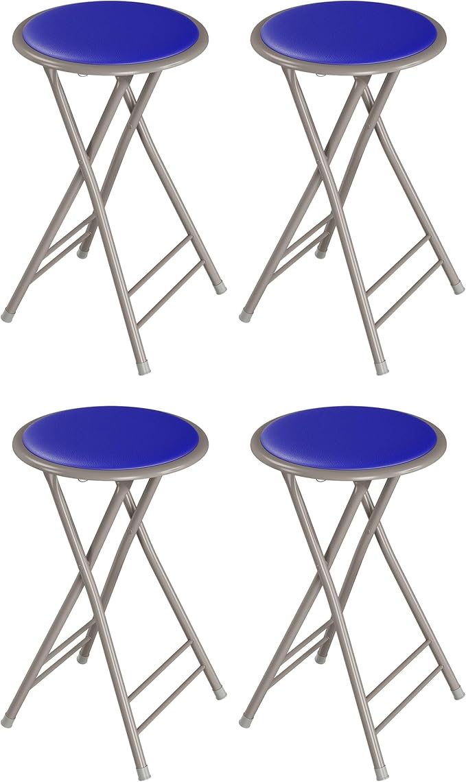 Lavish Home Folding Stool - Set of 4 Counter Height Bar Stools – 24-Inch Backless Folding Chairs with 225lb Capacity for Kitchen, Rec Room, or Game Room (Blue)