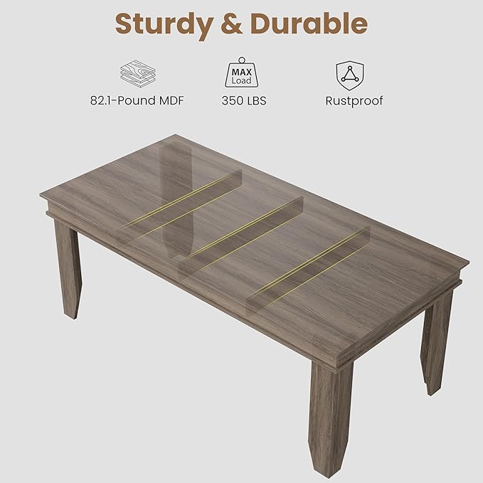 GarveeHome Farmhouse Dining Table for 6-8 People, 71 in Long Kitchen Tables with Wooden Sturdy Frame, 6 ft Large Rectangular Dinner Table for Dining Room, Kitchen, Grey Walnut, 71" Non-extendable