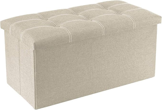 YOUDENOVA 30 Inch Storage Ottoman, Folding Ottoman with Storage, Linen Storage Bench Supports Up to 350 lbs, Footrest Seat for Living Room, Bedroom, Beige