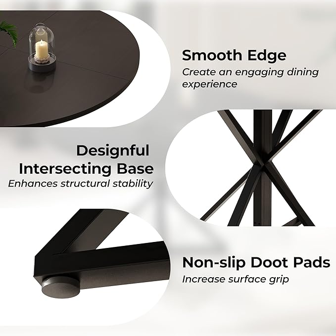 GarveeHome 47 Inch Round Dining Table for 4-6, Circle Kitchen Table with Pedestal Base, Farmhouse Wooden Dining Table for Small Spaces, Kitchen & Dining Room, Living Room-Black/Only Table