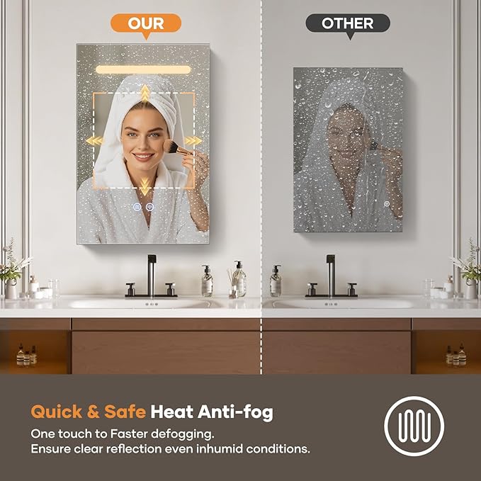 Bathroom Medicine Cabinet with Mirrors and LED Lights, 16x30 inch Bathroom Storage Cabinet, One Doors Wall-Mounted Medicine Cabinet Organizer with Adjustable Shelves & Outlets (16x30 inch)
