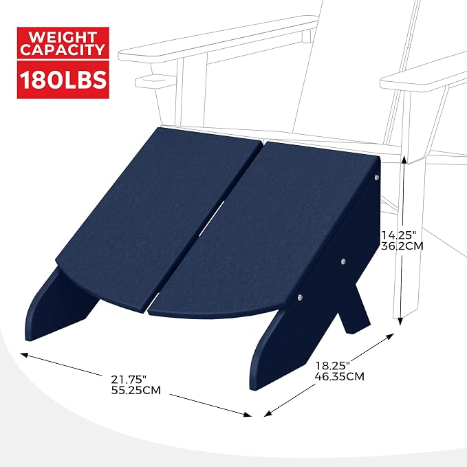 Costaelm Seaview Modern HDPE Plastic Folding Patio Adirondack Ottoman, Navy Blue