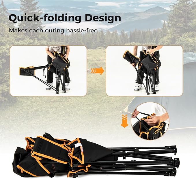 Giantex Hammock Camping Chair, Folding Chairs for Outside, Foldable Chair with Footrest, Adjustable Backrest, Padded Cushion, Carry Bag, Cup Holder, Collapsible Chair for Backpacking, Beach (1, Black)