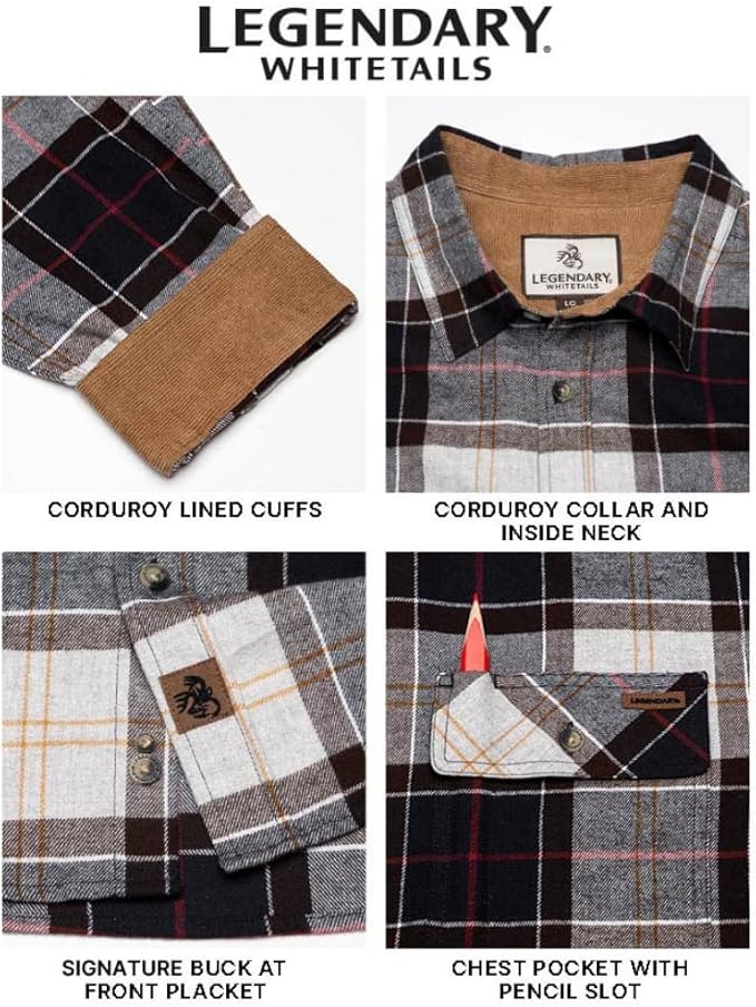 Legendary Whitetails Mens Long Sleeve Button Down 100% Cotton Flannel Shirt