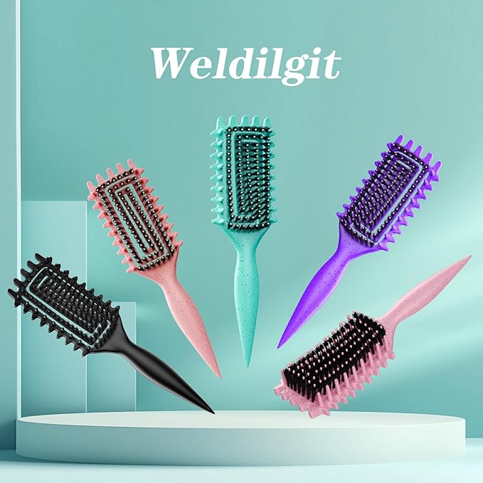 Curly Hair Brush, Curl Defining Brush with Soft Boar Bristles Detangling Tangled Glides, Wide-Teeth Design Effortlessly Shaping & Defining Curls (Black)
