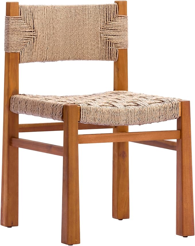Christopher Knight Home Duro 6-Piece Outdoor Dining Set, Terrazzo Concrete Dining Table and Bench with 4 Acacia Wood Wicker Chairs, Patio Dining Table Set for Garden/Backyard, Light Brown+Teak+White