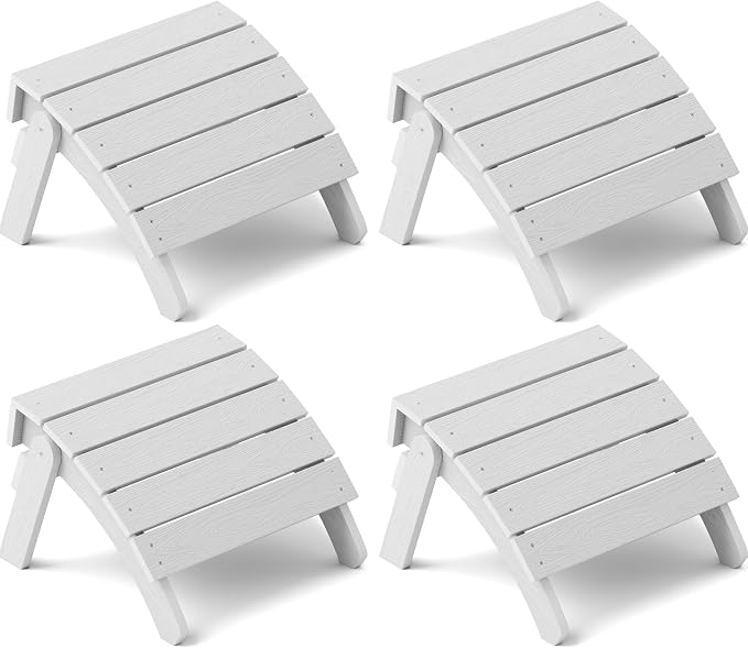 YEFU Adirondack Ottoman Set of 4, Adirondack Foot Rest, Patio Foot Rest, Folding Adirondack Footstool, Weather Resistant for Adirondack Chair, Widely Used for Outdoor, Porch, Backyard, Fire Pits-White