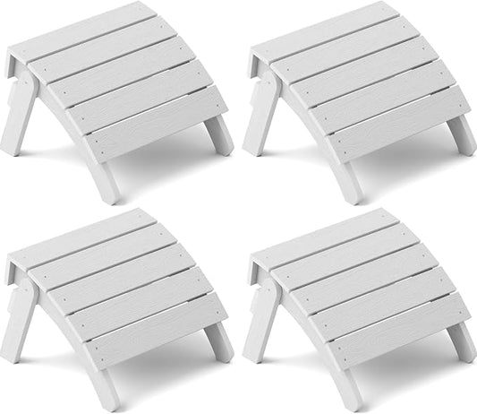 YEFU Adirondack Ottoman Set of 4, Adirondack Foot Rest, Patio Foot Rest, Folding Adirondack Footstool, Weather Resistant for Adirondack Chair, Widely Used for Outdoor, Porch, Backyard, Fire Pits-White