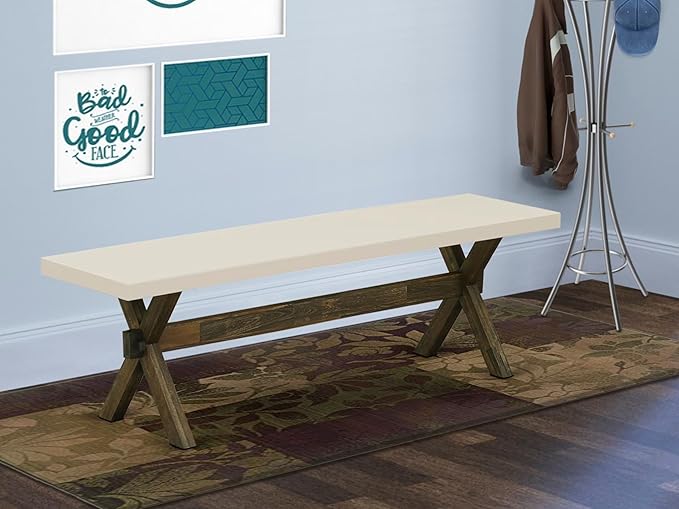 East West Furniture XB726 X-Style Mid Century Modern Dining Bench with Solid Wood Seat, 60x15x18 Inch, Multi-Color