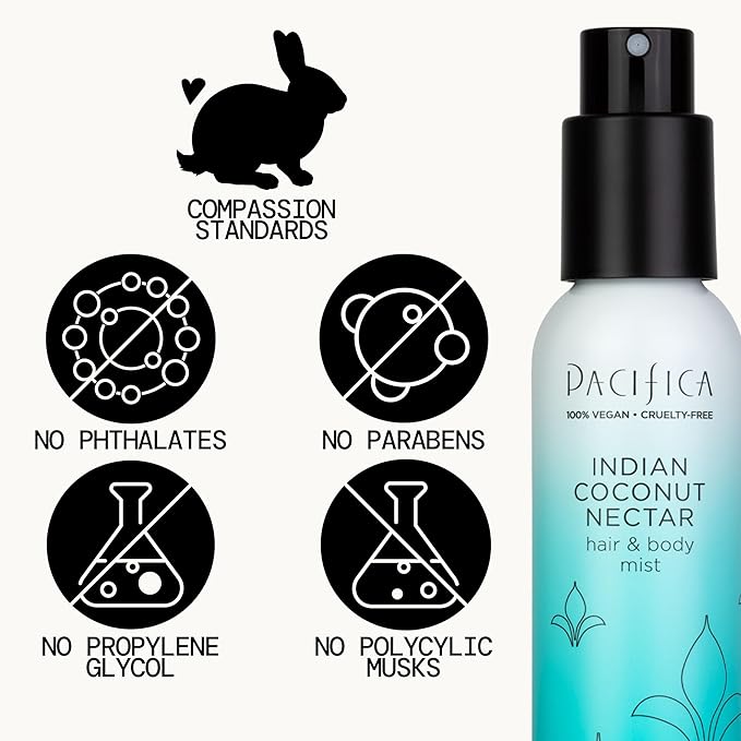 Pacifica インディアンココナッツネクター ヘアミストパフューム＆全身スプレー（女性用） - ティアレ、シュガー、バニラ、アーモンド＆アンバーの香りのボディミスト。クリーンビューティー、アルコールフリー、ヴィーガン＆クルエルティフリー、5オンス