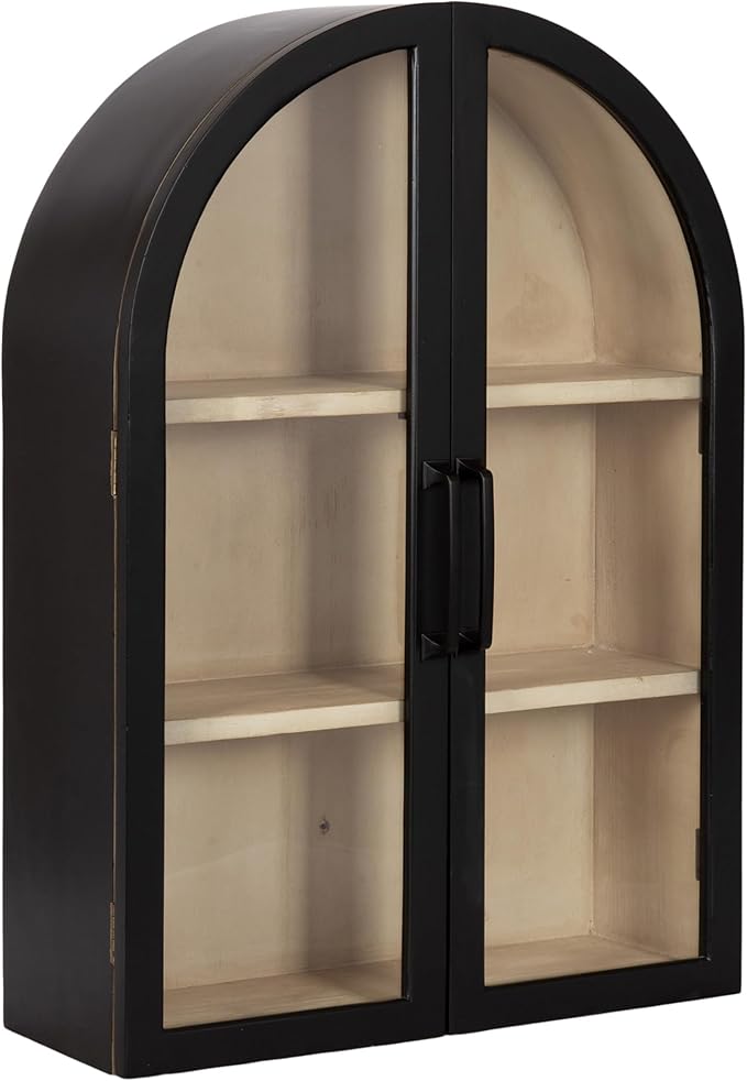 Kate and Laurel Arcott Modern Arch Wall Cabinet, 21 x 8 x 30, Natural Wood and Black, Transitional Arched Cabinet for Use as Over-the-Toilet Storage or Living Room Storage Cabinet