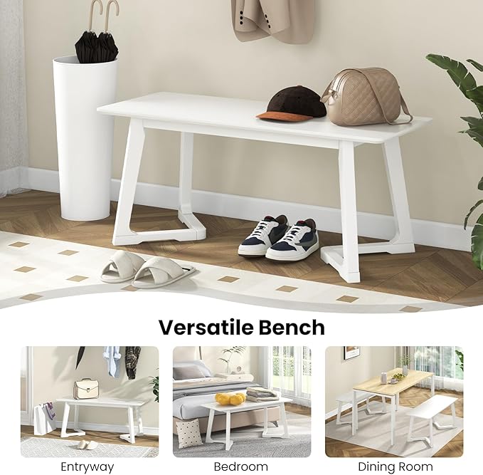 Giantex Set of 2 Entryway Bench, 42” Long Dining Bench with Rubber Wood Triangular Legs, 16” Wide Seat, 350 Lbs Capacity, Shoe Bench for Living Room, Bedroom, Hallway, Kitchen, End of Bed Bench, White