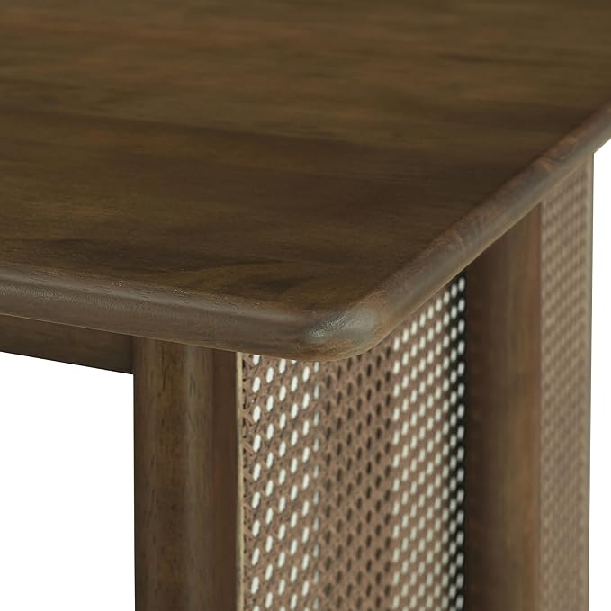 Merax Farmhouse Rubber Wood Dining Table Set for 3- Wood 70.87''L Rectangular Kitchen Table, 2 Dining Bench with Rattan Accents Legs for Kitchen, Living Room, Easy Assemble,Walnut