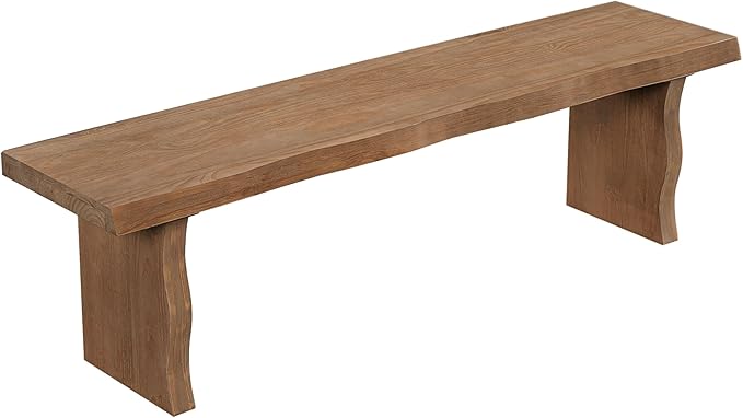 Merax 62.9" Solid Pine Dining Bench with Sculpted Legs – Rustic 3-Person Seating for Kitchen, Dining Room & Entryway – Heavy Duty 350lbs Capacity, Natural Wood Finish