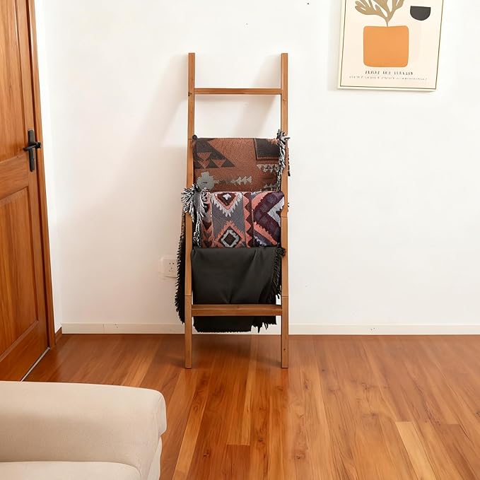 SwallowLiving Blanket Ladder – 58in Solid Wood Towel Ladder, Rustic Decorative Ladder for Blankets, Wooden Blanket Ladder Quilt Rack, Farmhouse Blanket Ladder for Living Room & Bathroom