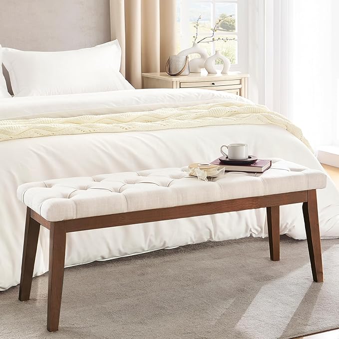 kinmars Upholstered Bench for Bedroom End of Bed,42.5-inch Entryway Bench for Living Room,Dining Bench with Padded Seat and Solid Wood Leg for Kitchen Bedroom,Indoor and Hallway