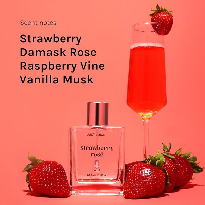Just Juice Strawberry Rosé - Sparkling Strawberry Perfume for Women and Men - Raspberry, Rose, Vanilla Musk Summer Perfume - 3.4 oz