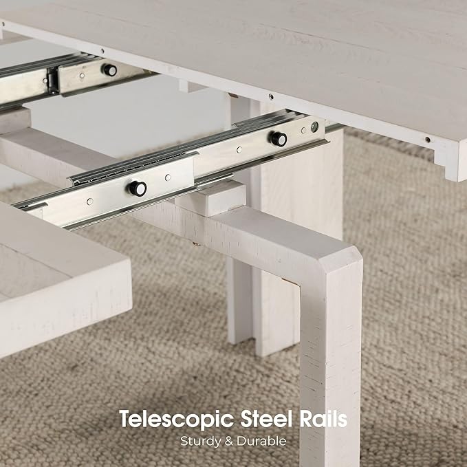 Transformer Table - Solid Wood Extendable Dining Table, Seats 2-12, Expandable Dining Room Table, Space-Saving Furniture, Kitchen and Dining Room Furniture (White, Table + Coffee Table)