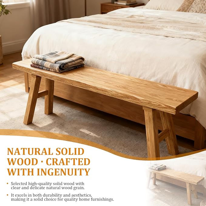 70.9" Ultra Long Solid Elm Entryway Bench - Premium Farmhouse Dining Bench for Extra Large Spaces, Commercial Use - Natural Finish