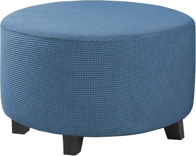 Stretch Ottoman Slipcover – Round Furniture Protector Fits 20"-23" Dia, for Footrests, Storage Ottomans & Folding Stools – Elastic Fabric Cover (Dusty Blue, Medium)