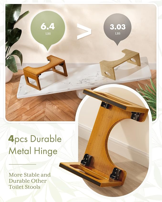 AmazerBath 8.5 Inches Bamboo Toilet Stool Squat for Adult, Foldable Squatting Potty Stool for Bathroom, 0.79" Thickness Poop Stool with Non-Slip Strip, No Assembly Required, Dark Wood Color