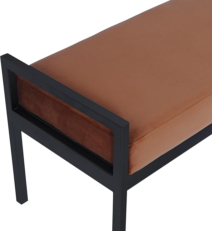 HomePop Modern Velvet Metal Bench| Modern Bench with Metal Leg | Bench for Living Room & Bedroom | Decorative Home Furniture - Cognac Velvet