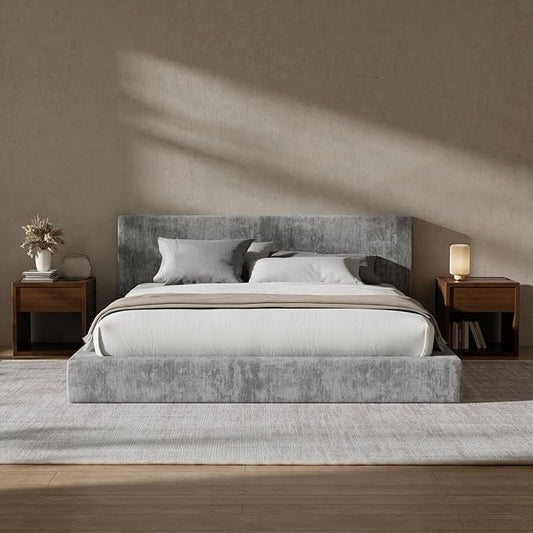 RECCI AirFrame Full Size Bed Frame with Headboard, Cloud Upholstered Platform Bed Frame, 5 Inch Foam Cushioned, No Box Spring, Easy Assembly (Moon Grey)