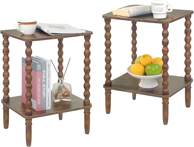 Fultyle Side Tables Set of 2, Small End Table with Storage Shelf, Night Stand Set 2 Bedside Tables for Living Room, Bedroom, Office and Small Spaces (Rustic Brown)