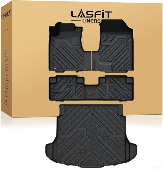 LASFIT Floor Mats & Trunk Mat for Honda CR-V 2007-2011 EX-L EX LX SE, All Weather TPE Custom Fit Floor Liner,1st & 2nd Row & Trunk Liner Full Set, Black