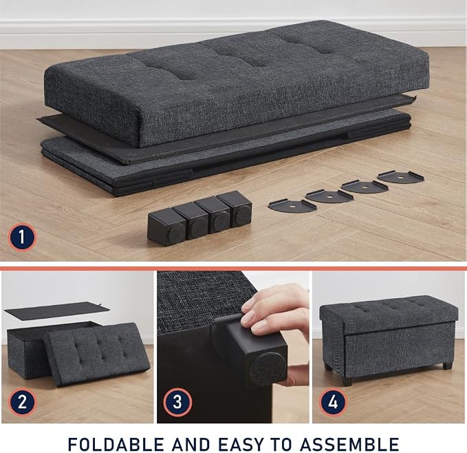 Ornavo Home 30 Inch Storage Ottoman, Large Storage Bench, Ottoman with Storage with Legs, Foot Rest Stool, Bedroom Bench - Black