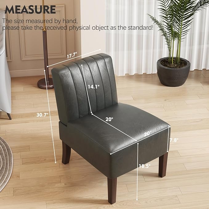 VIRRMO Armless Accent Chairs Set of 2 Upholstered Dining Chairs Living Room Chairs with Solid Wood Legs Bedroom Chair Leather Reading Chair Comfy Chair for Bedroom Vanity Kitchen (Grey)